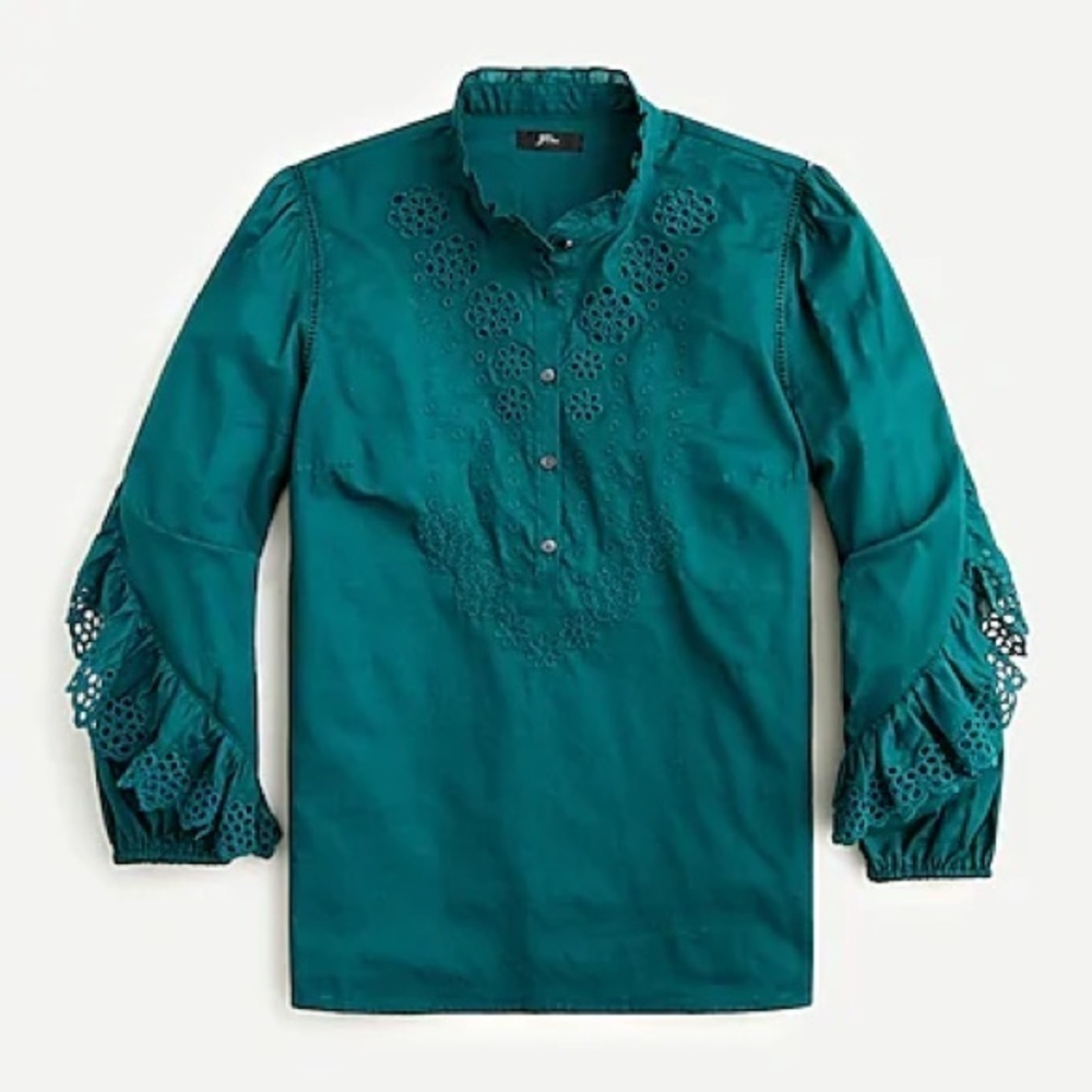 NWT J.Crew Ruffle Sleeve Top, Spruce, Extr…